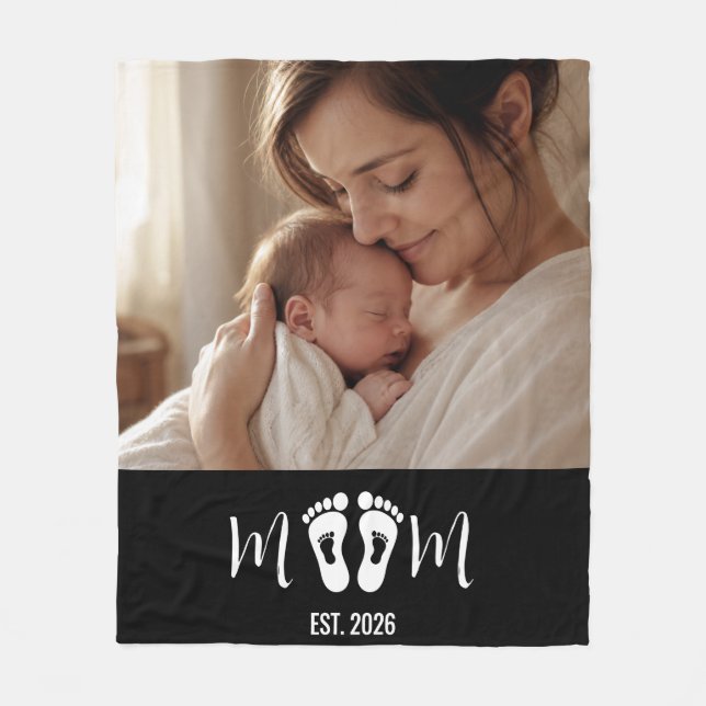 Mamma Estaliderad Baby Fotspår Foto Gåva Fleecefilt (Framsidan)