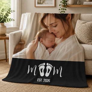 Mamma Estaliderad Baby Fotspår Foto Gåva Fleecefilt