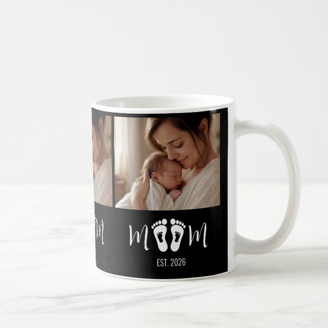 Mamma Estaliderad Baby Fotspår Foto Mors Dag Kaffemugg (Höger)