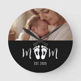 Mamma Estaliderad Baby Fotspår Foto Mors Dag Rund Klocka
