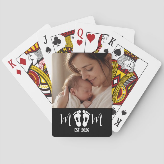 Mamma Estaliderad Baby Fotspår Foto Present Magnet Casinokort (Baksidan)