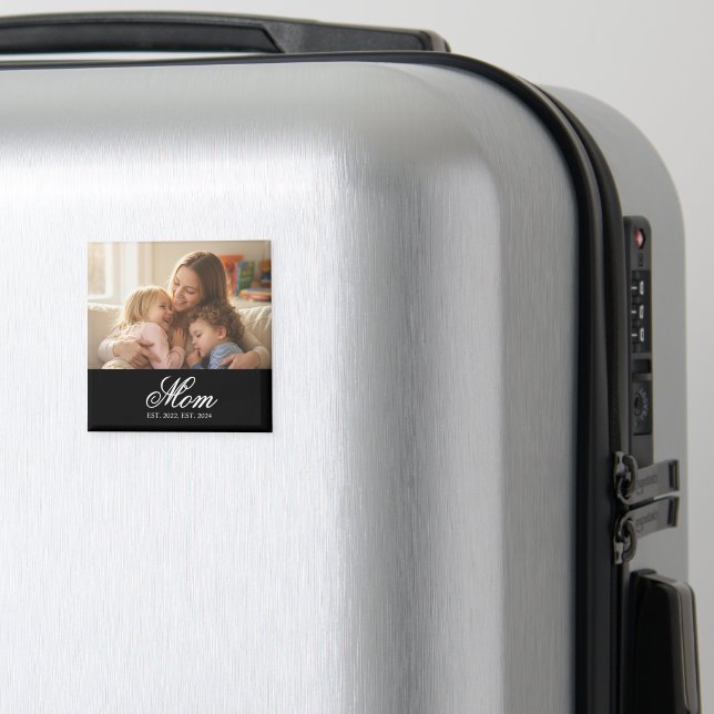 Mamma Estalished Black Elegant Script Foto Magnet (In Situ (Luggage))