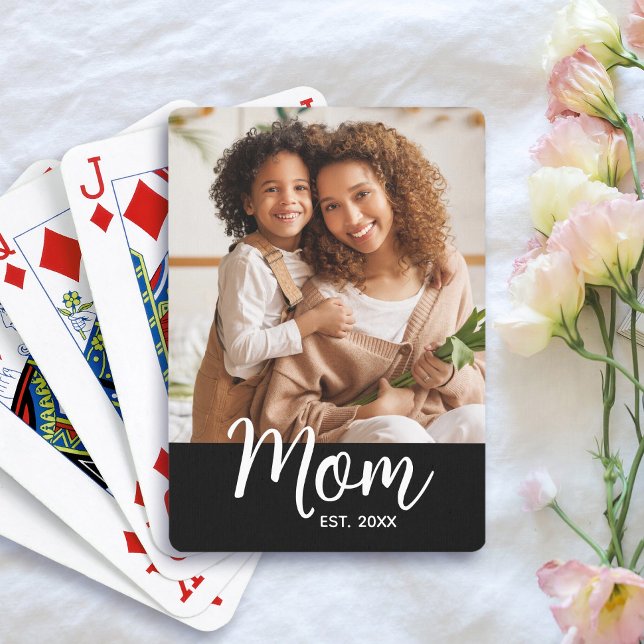 Mamma Estalished Datum Vit Skrift på Svart Foto Casinokort (Skapare uppladdad)