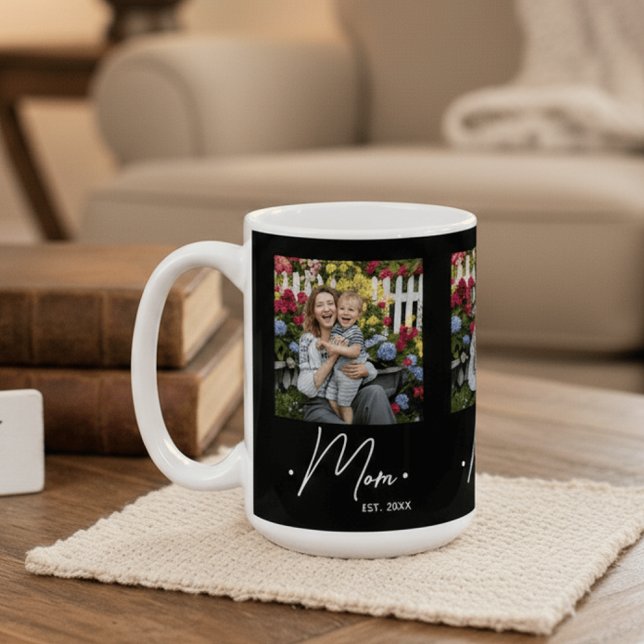 Mamma Estalished Script 3 Foto Svart Kaffemugg (Skapare uppladdad)