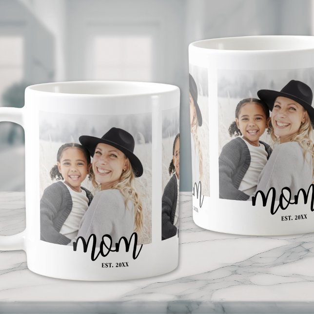 Mamma Estalished Script Foto Kaffemugg (Mom Established Script Photo Gift Coffee Mug)