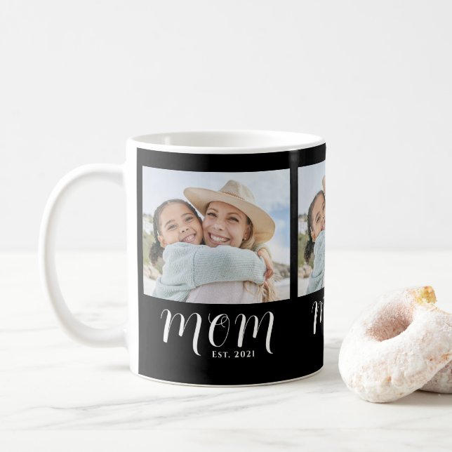 Mamma Estalished Script Svart 3 Foto Kaffemugg (Med munk)