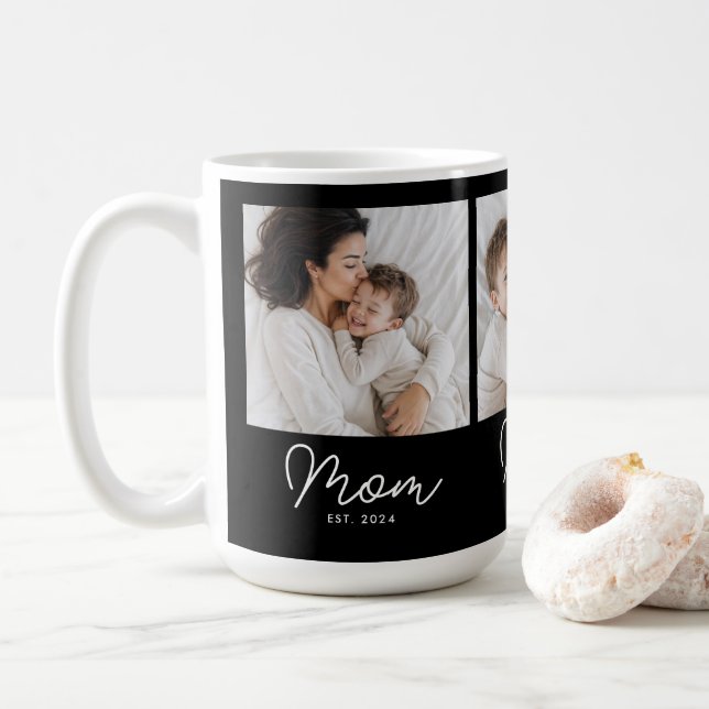 Mamma Estalished Script Svart 3 Foto Kaffemugg (Med munk)