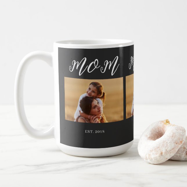 Mamma Estalished Script Svart 3 Foto Kaffemugg (Med munk)