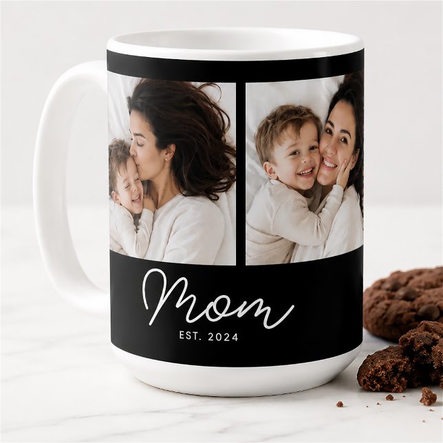 Mamma Estalished Script Svart 3 Foto Kaffemugg (Skapare uppladdad)