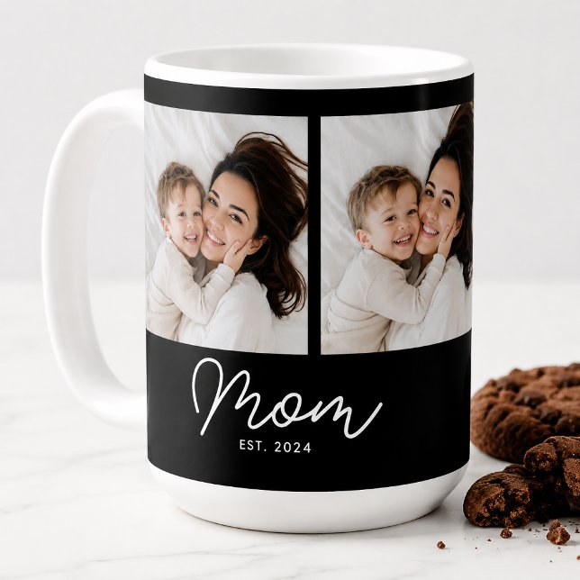 Mamma Estalished Script Svart 3 Foto Kaffemugg (Skapare uppladdad)