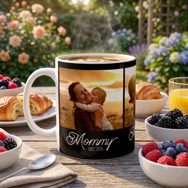 Mamma Estalished Script Svart 3 Foto Kaffemugg (Skapare uppladdad)