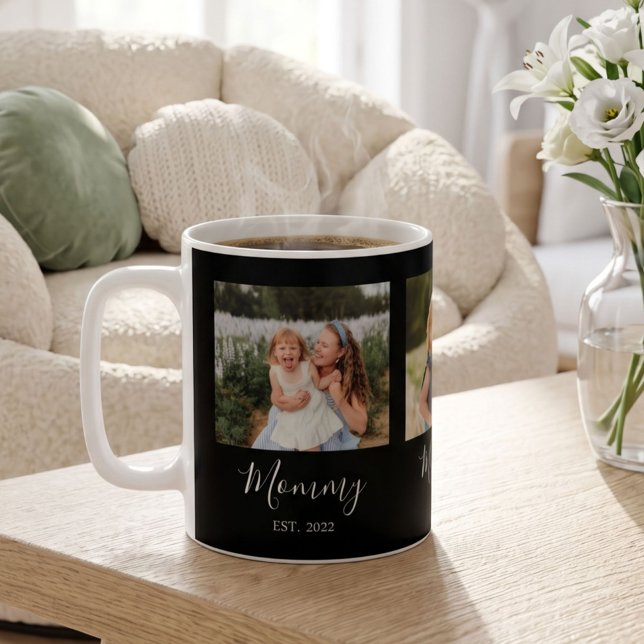 Mamma Estalished Script Svart 3 Foto Kaffemugg (Skapare uppladdad)