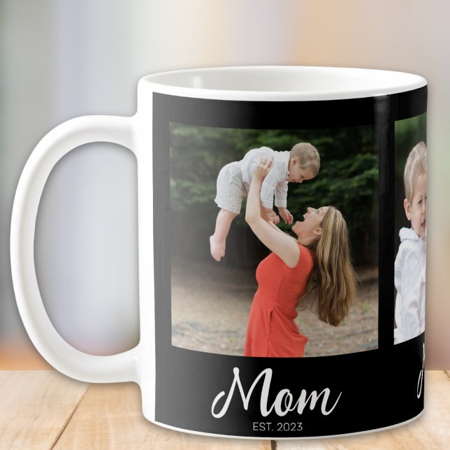 Mamma Estalished Script Svart 3 Foto Kaffemugg (Skapare uppladdad)
