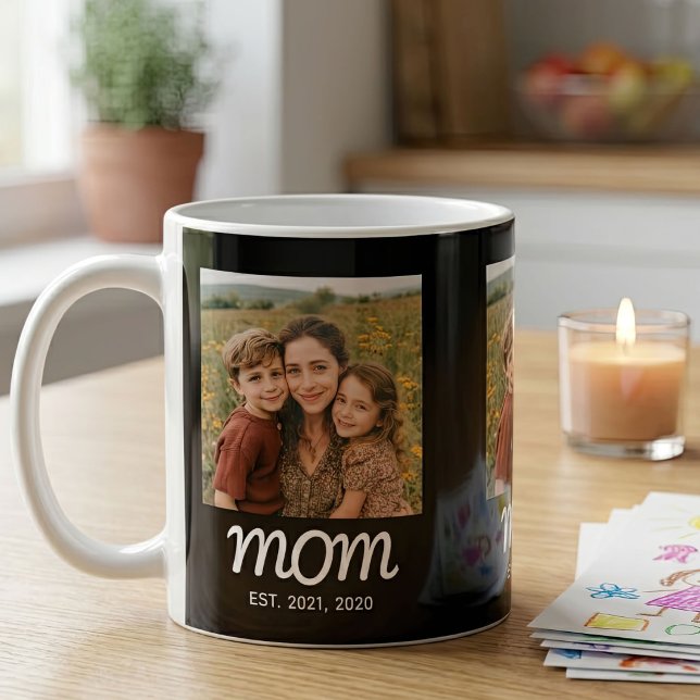 Mamma Estalished Script Svart 3 Foto Kaffemugg (Skapare uppladdad)