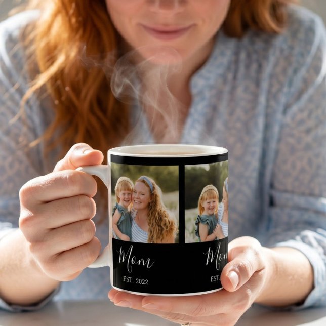 Mamma Estalished Script Svart 3 Foto Kaffemugg (Skapare uppladdad)
