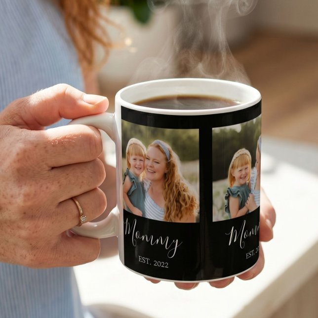 Mamma Estalished Script Svart 3 Foto Kaffemugg (Skapare uppladdad)