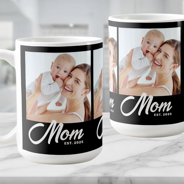 Mamma Estalished Script Svart 3 Foto Kaffemugg (Skapare uppladdad)