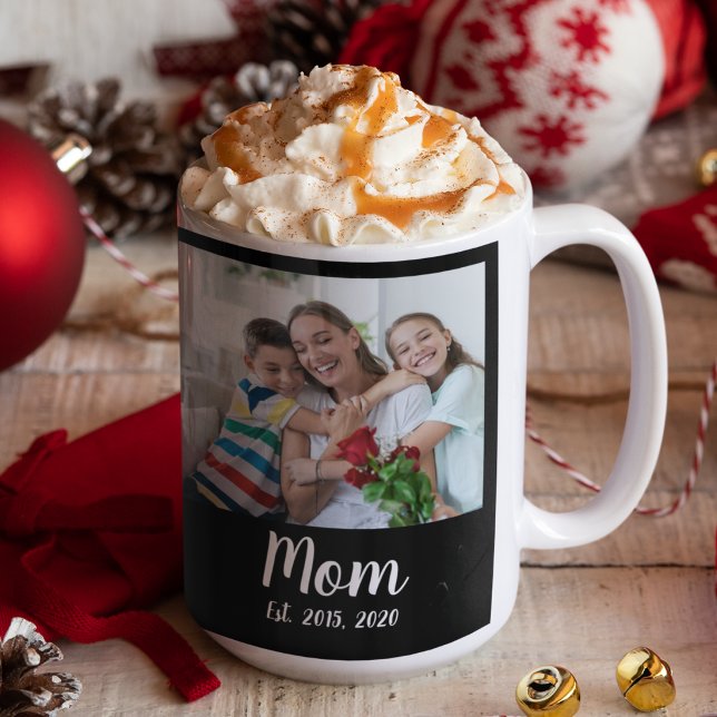 Mamma Estalished Script Svart 3 Foto Kaffemugg (Skapare uppladdad)