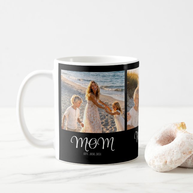 Mamma Estalished Script Svart 3 Foto Kaffemugg (Med munk)