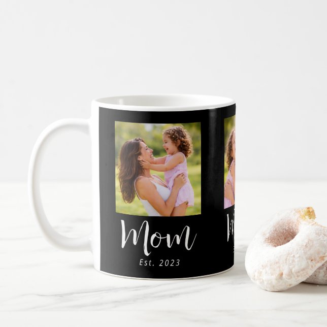 Mamma Estalished Script Svart 3 Foto Kaffemugg (Med munk)