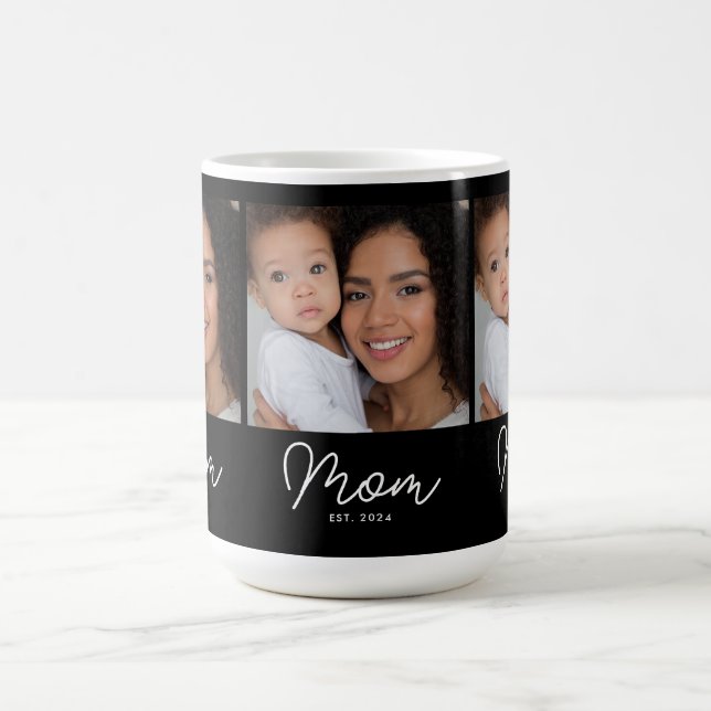 Mamma Estalished Script Svart 3 Foto Kaffemugg (Center)