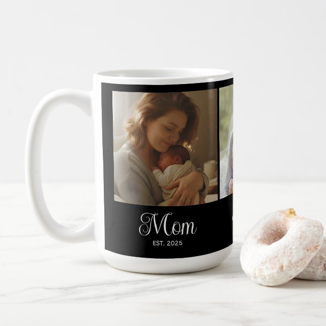 Mamma Estalished Script Svart 3 Foto Kaffemugg (Med munk)