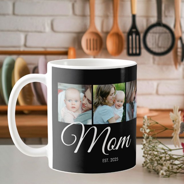 Mamma Estalished Script Svart 3 Foto Present Kaffemugg (Skapare uppladdad)