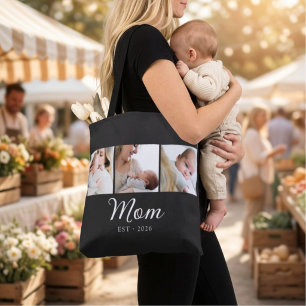 Mamma Estalished Script Svart 3 Foto Tygkasse