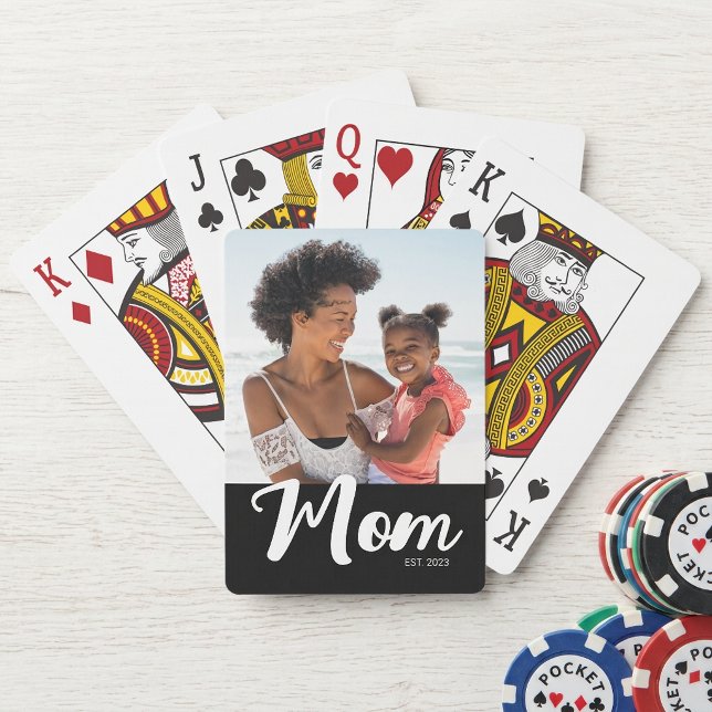 Mamma Estalished Script Svart Foto Casinokort (Mom Established Script Black Photo Poker Cards )