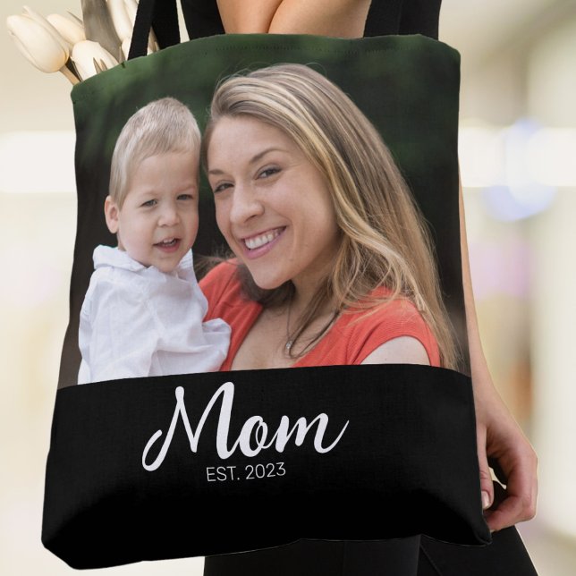 Mamma Estalished Script Svart Foto Toteväska Tygkasse (Skapare uppladdad)