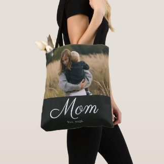 Mamma Estalished Script Svart Foto Tygkasse