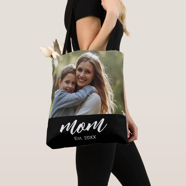 Mamma Estalished Script Svart Foto Tygkasse (Närbild)