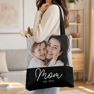 Mamma Estalished Script Svart Foto Tygkasse