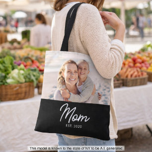Mamma Estalished Script Svart Foto Tygkasse