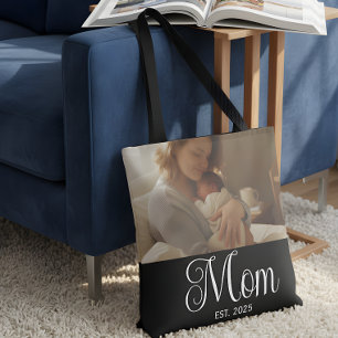 Mamma Estalished Script Svart Foto Tygkasse