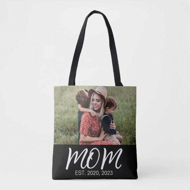 Mamma Estalished Script Svart Foto Tygkasse (Framsida)