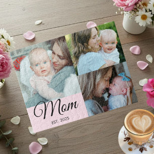 Mamma Estalished Skrift Svart 3 Foto Present Pussel
