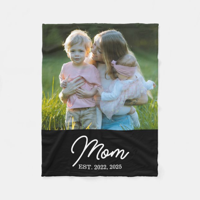 Mamma Estalished Svart Modern Skript Foto Fleecefilt (Framsidan)