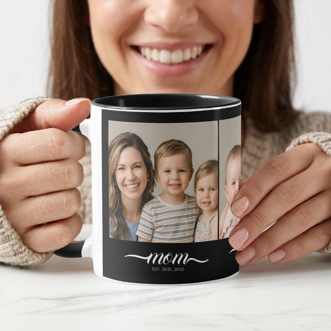 Mamma Etablade Elegan Script Font Svart 3 Foto Mugg (Skapare uppladdad)