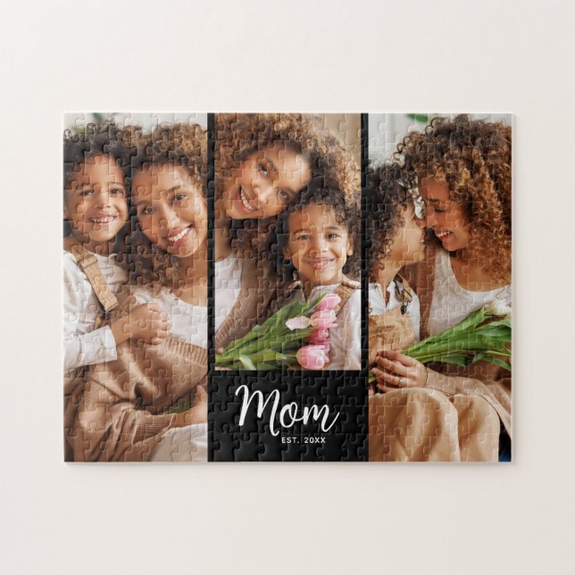 Mamma Etablerad Datum Skript 3 Foto Fet Modern Pussel (Horisontell)