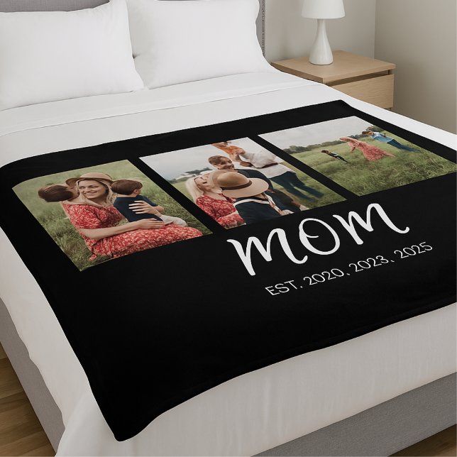 Mamma Etablerad Elegant Script Black 3-foto Fleecefilt (Skapare uppladdad)