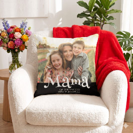 Mamma Etablerad Foto Barn Namn Rolig Text Kudde