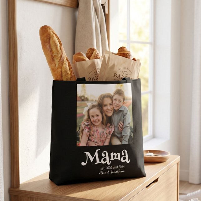 Mamma Etablerad Foto Barn Namn Rolig Text Tygkasse (Skapare uppladdad)