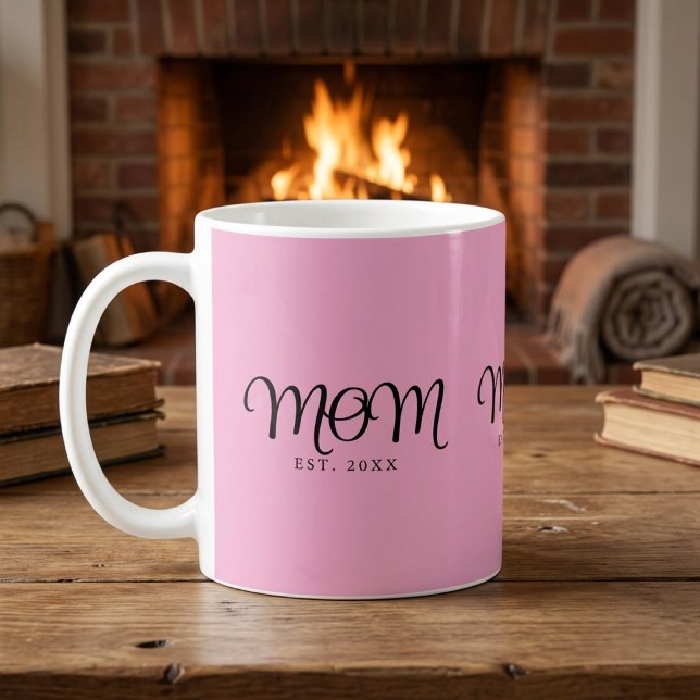 Mamma Etablerad Ny Mamma Gåva Svart Skript Kaffemugg (Mom Established New Mom Gift Black Script Coffee Mug)