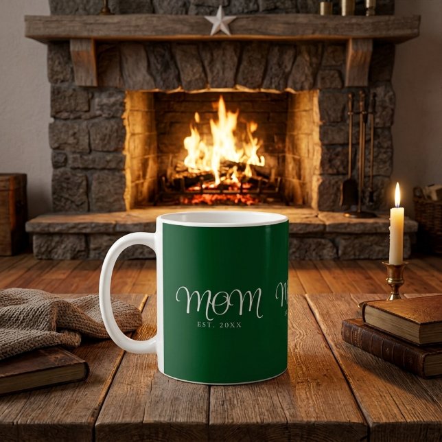 Mamma Etablerad Ny Mamma Present Vit Skrift Kaffemugg (Mom Established New Mom Gift White Script Coffee Mug)