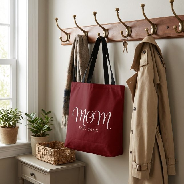 Mamma Etablerad Ny Mamma Present Vit Skrift Tygkasse (Mom Established New Mom Gift White Script Tote Bag)