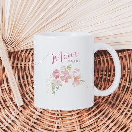 Mamma Etablerad  Rosa Blommigt Vattenfärg Kaffemugg
