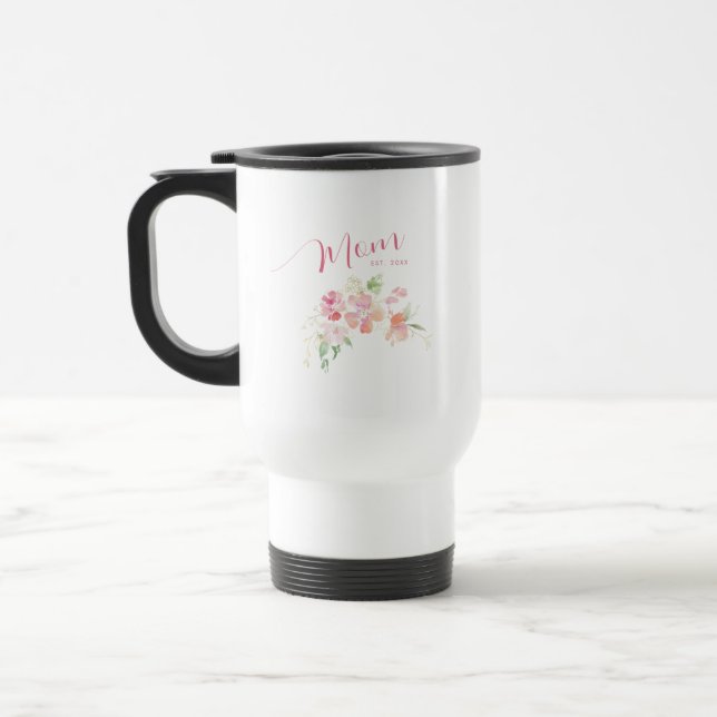 Mamma Etablerad  Rosa Blommigt Vattenfärg Resemugg (Vänster)