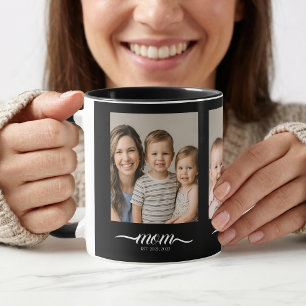 Mamma Etablerad Skript Svart 3 Foto Collage Mugg