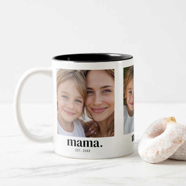 Mamma etablerad svart 3 foto Två-Tonad mugg (Med munk)